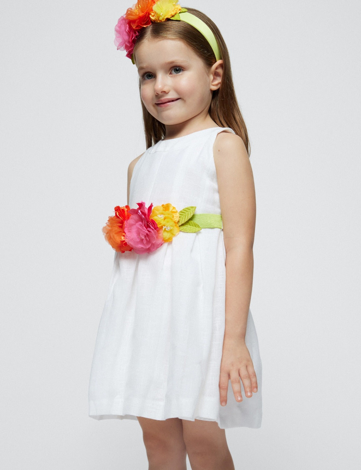 Vestido cinto flores Branco (Branco)  para Menina - Mayoral