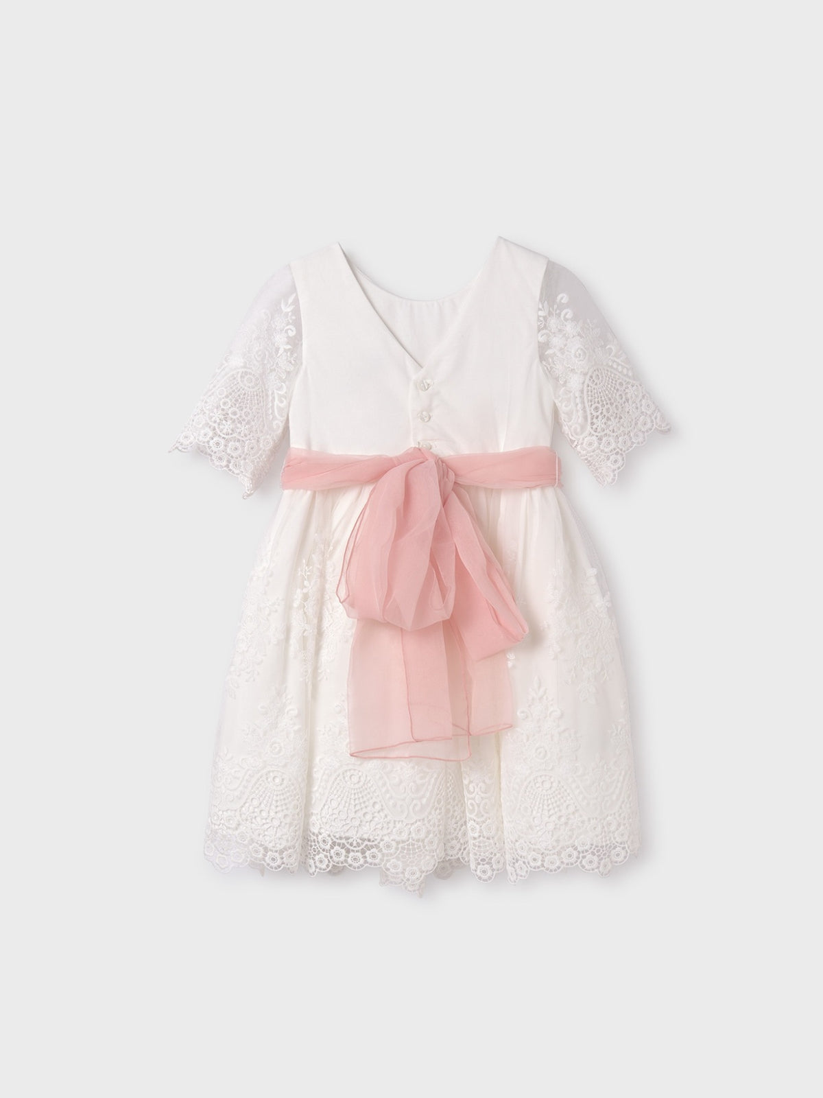 Vestido tule bordado guipur Nata (Creme / Pérola)  para Menina - Abel & Lula