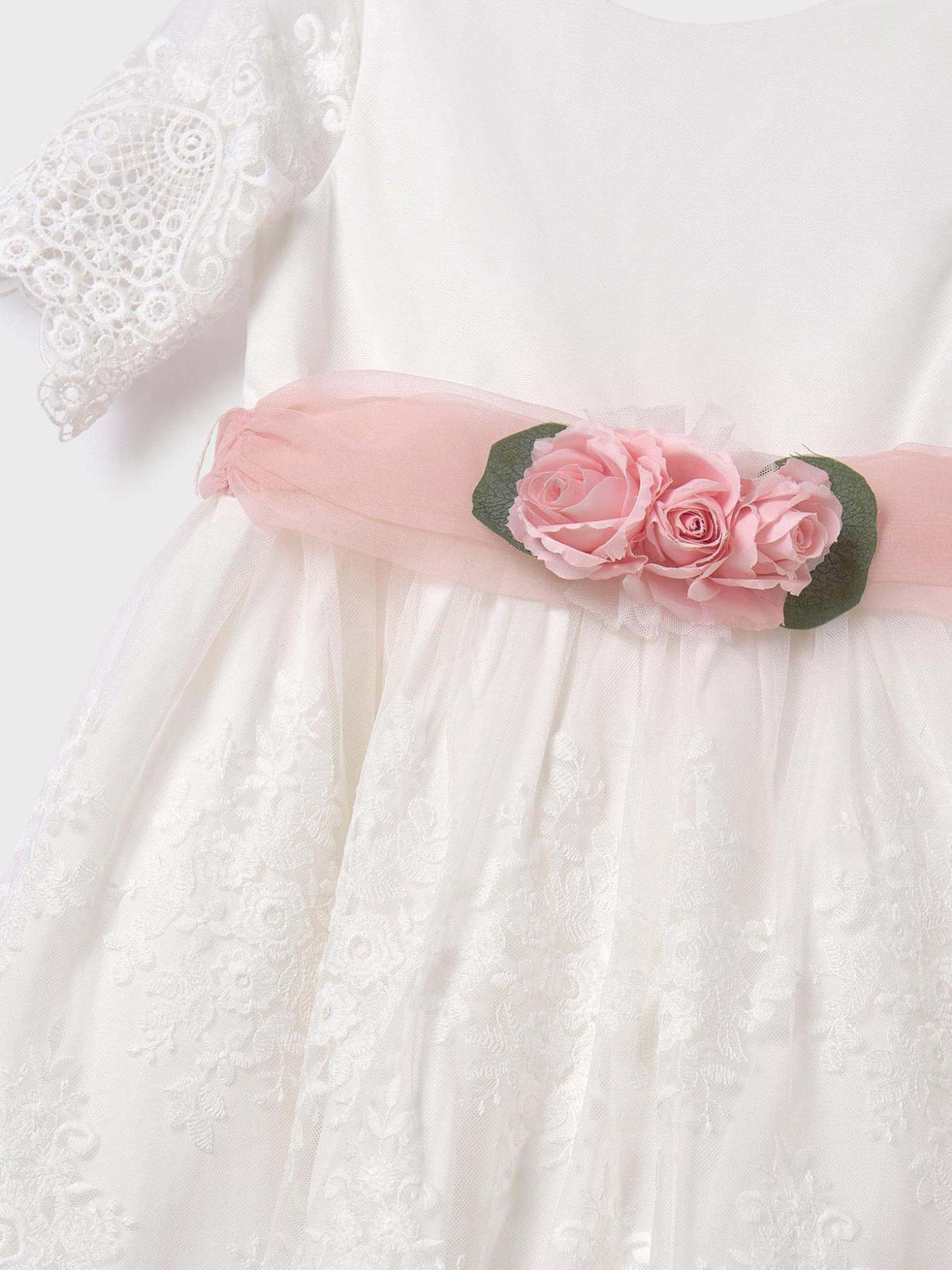 Vestido tule bordado guipur Nata (Creme / Pérola)  para Menina - Abel & Lula