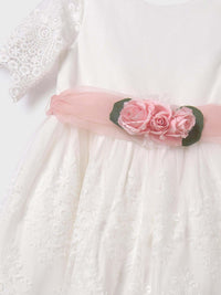 Vestido tule bordado guipur Nata (Creme / Pérola)  para Menina - Abel & Lula