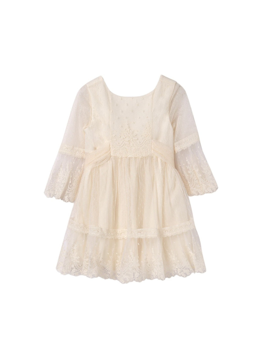 Vestido tule plumeti Crú (Creme / Pérola)  para Menina - Abel & Lula