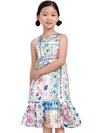 Vestido midi estampado Turquesa (Turquesa)  para Menina - Abel & Lula