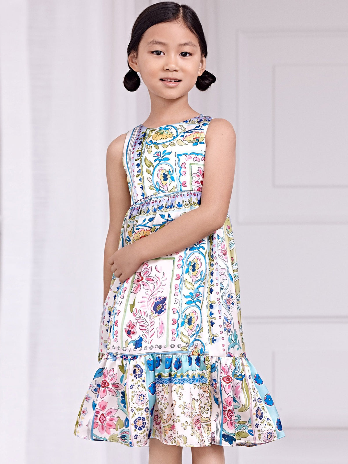 Vestido midi estampado Turquesa (Turquesa)  para Menina - Abel & Lula