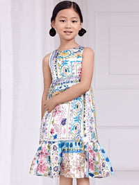 Vestido midi estampado Turquesa (Turquesa)  para Menina - Abel & Lula
