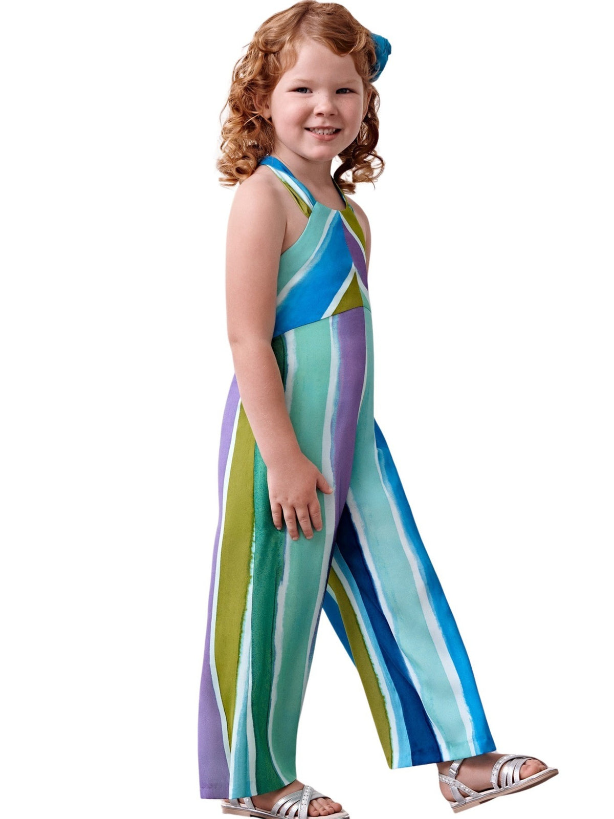 Macacão saten riscas multicor Turquesa (Turquesa)  para Menina - Abel & Lula