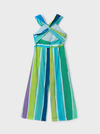Macacão saten riscas multicor Turquesa (Turquesa)  para Menina - Abel & Lula