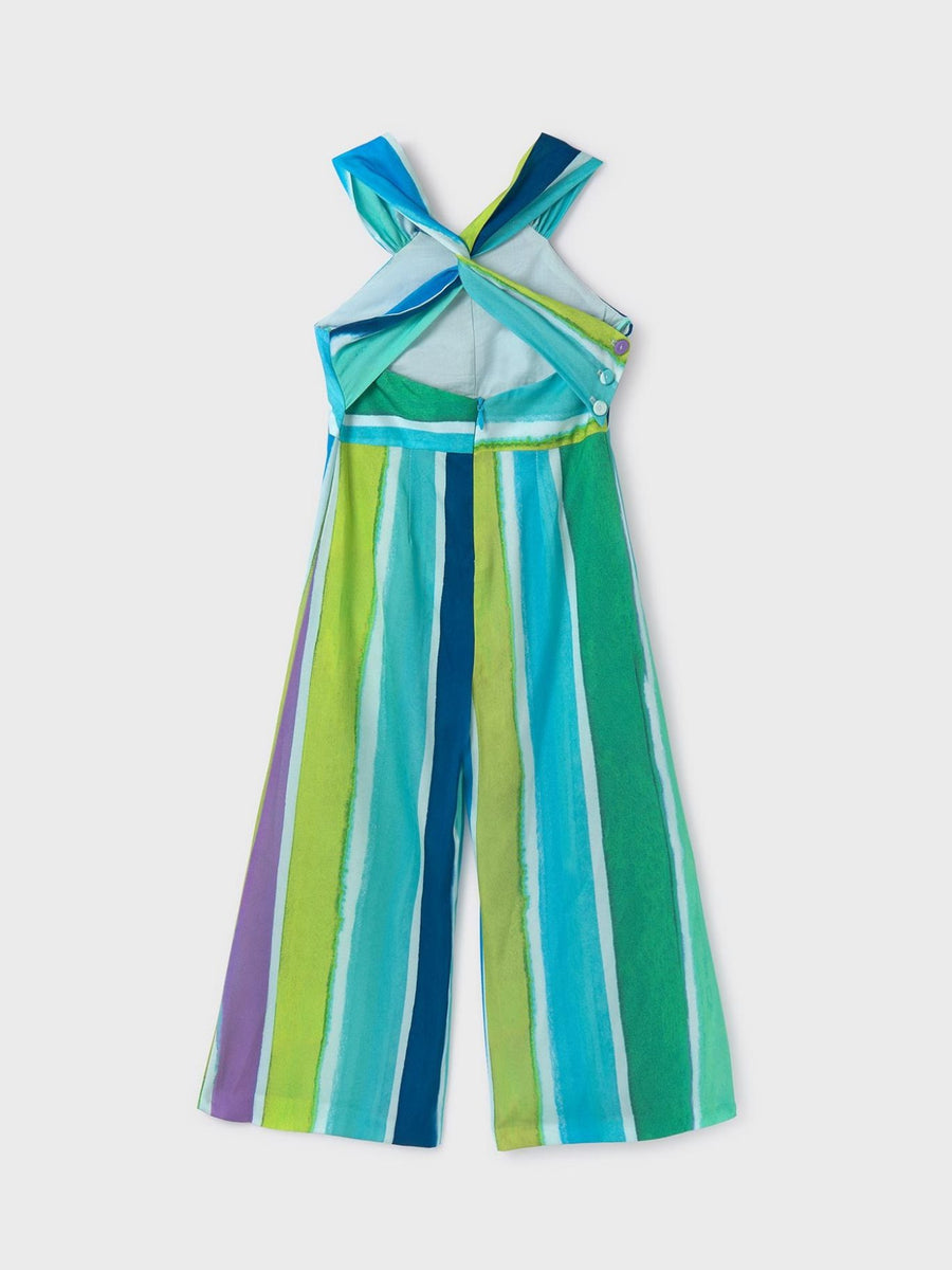 Macacão saten riscas multicor Turquesa (Turquesa)  para Menina - Abel & Lula