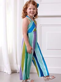Macacão saten riscas multicor Turquesa (Turquesa)  para Menina - Abel & Lula