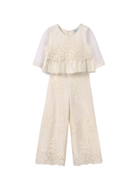 Conj. calça tule jacquard Crú (Creme / Pérola)  para Menina - Abel & Lula