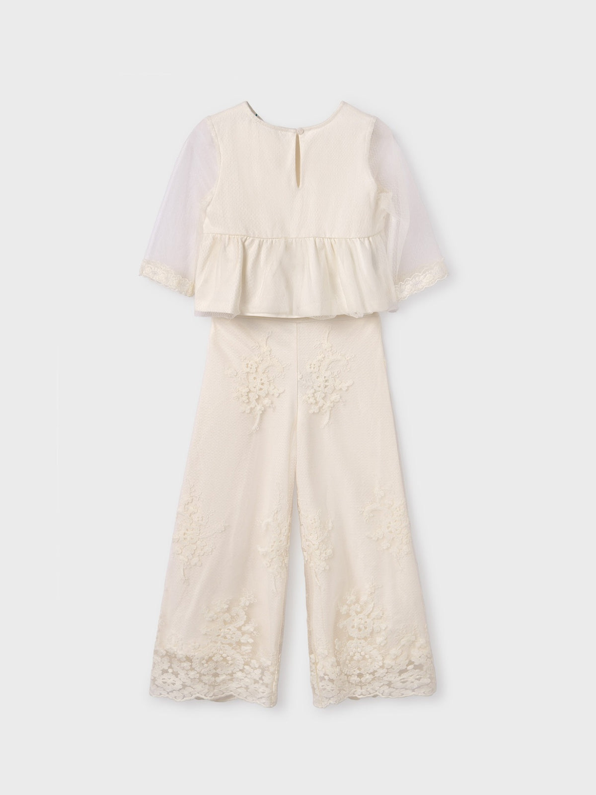 Conj. calça tule jacquard Crú (Creme / Pérola)  para Menina - Abel & Lula
