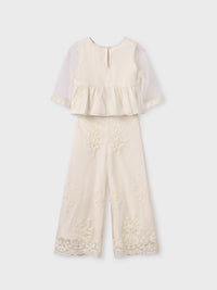 Conj. calça tule jacquard Crú (Creme / Pérola)  para Menina - Abel & Lula