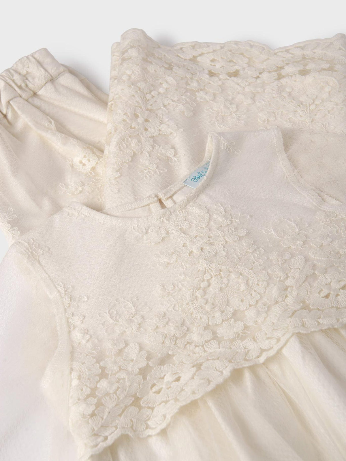 Conj. calça tule jacquard Crú (Creme / Pérola)  para Menina - Abel & Lula