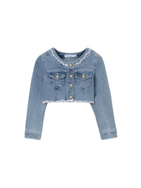 Blusão denim aplicações Bleached (Ganga c/ Lavagem)  para Menina - Abel & Lula