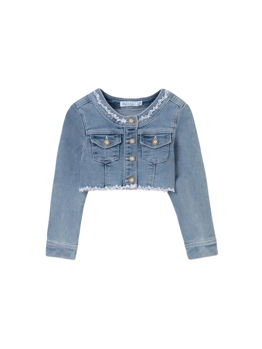 Blusão denim aplicações Bleached (Ganga c/ Lavagem)  para Menina - Abel & Lula