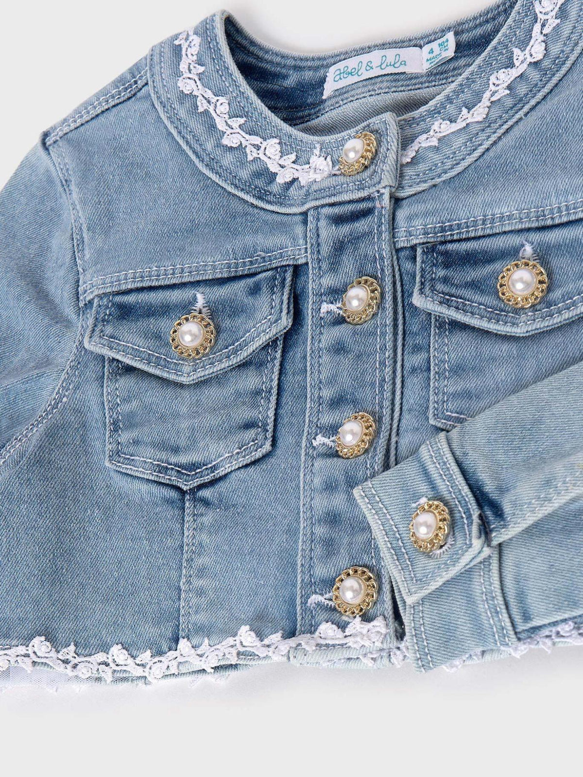 Blusão denim aplicações Bleached (Ganga c/ Lavagem)  para Menina - Abel & Lula
