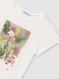 Camiseta m/curta foto Crú (Creme / Pérola)  para Menina - Mayoral