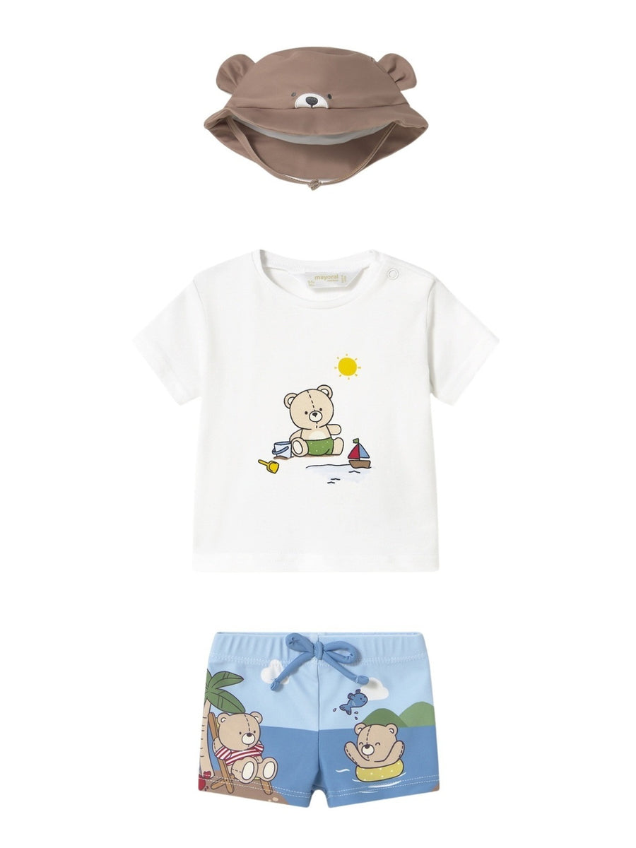 Conj. banho c/ gorro Ursos (Castanho Claro)  para Bebé Menino - Mayoral