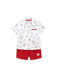 Conj. malha polo estampado Vermelho (Vermelho)  para Bebé Menino - Mayoral