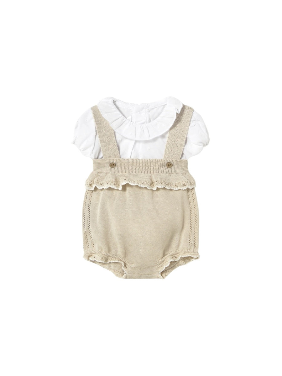 Conj. jardineira tricot Pedra (Bege)  para Bebé Menina - Mayoral