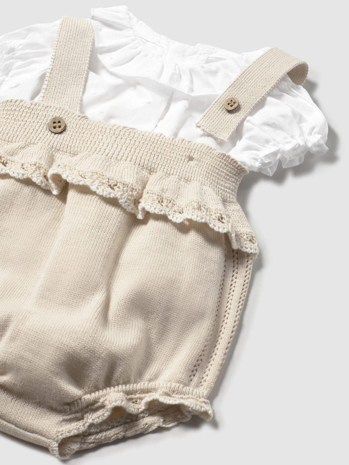 Conj. jardineira tricot Pedra (Bege)  para Bebé Menina - Mayoral