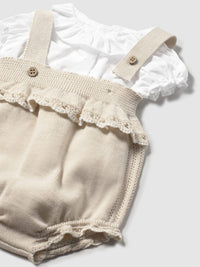 Conj. jardineira tricot Pedra (Bege)  para Bebé Menina - Mayoral