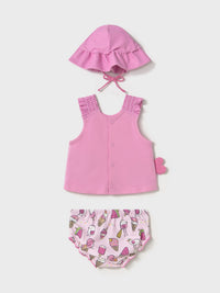 Conj. banho gorro Chicle (Rosa)  para Bebé Menina - Mayoral