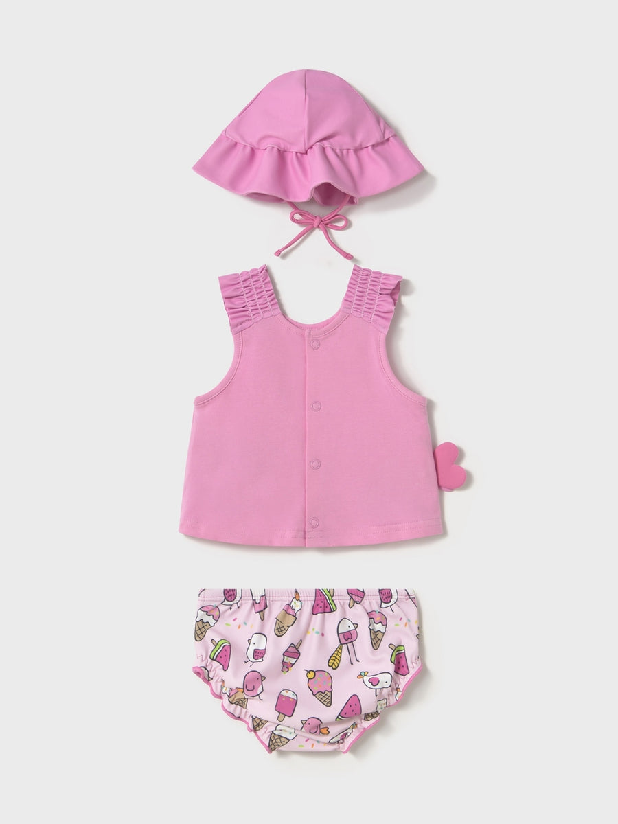 Conj. banho gorro Chicle (Rosa)  para Bebé Menina - Mayoral