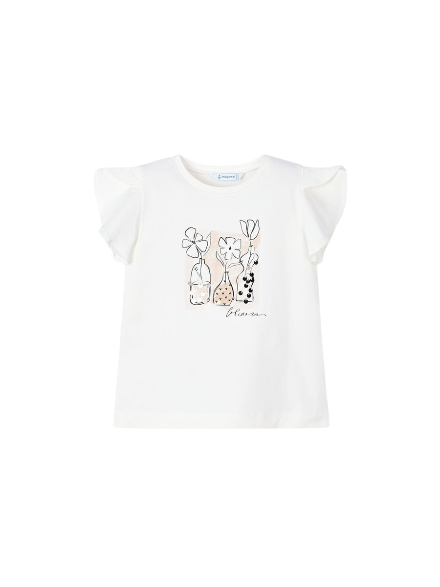 T´shirt aplicações Crú (Creme / Pérola)  para Menina - Mayoral