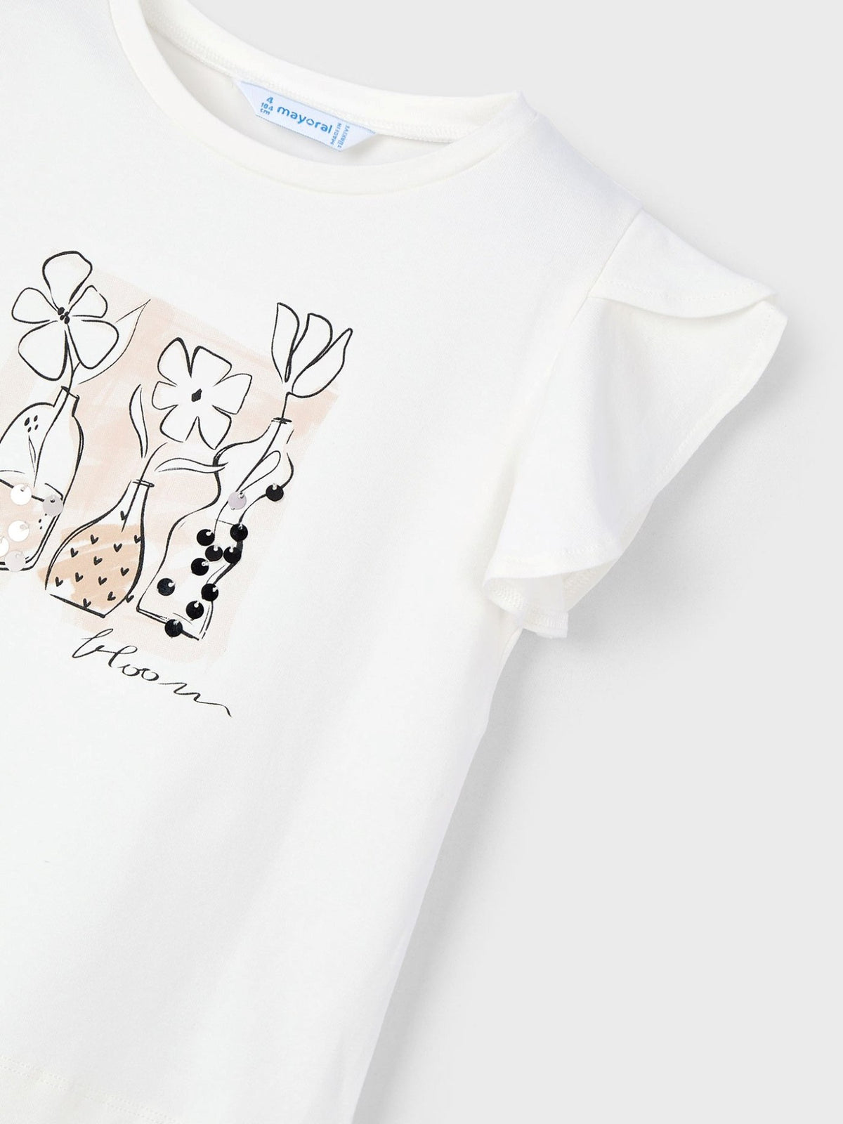T´shirt aplicações Crú (Creme / Pérola)  para Menina - Mayoral