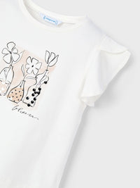 T´shirt aplicações Crú (Creme / Pérola)  para Menina - Mayoral