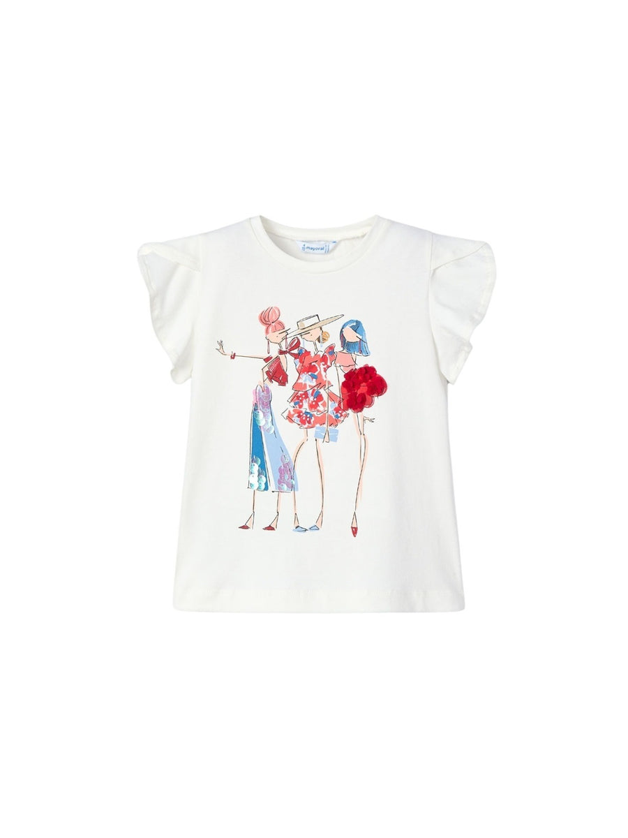 T´shirt aplicações Crú-vermel (Vermelho)  para Menina - Mayoral
