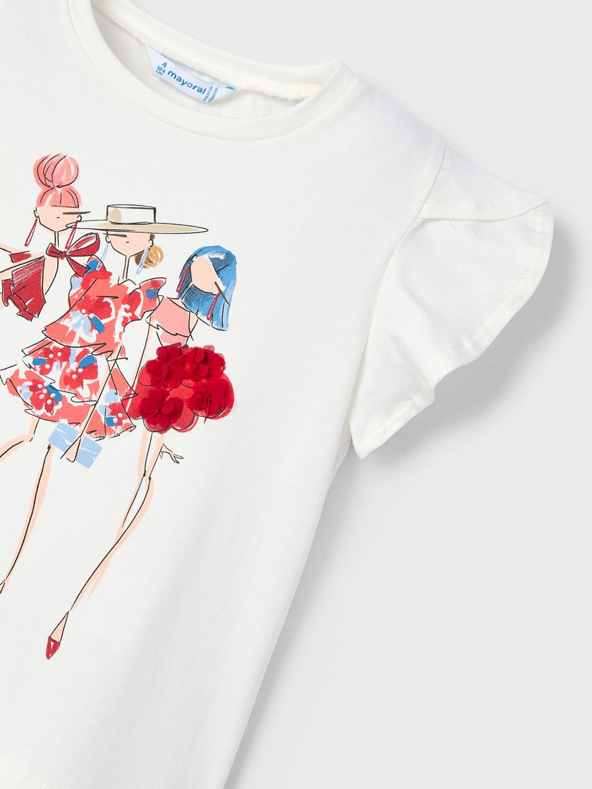 T´shirt aplicações Crú-vermel (Vermelho)  para Menina - Mayoral