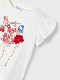T´shirt aplicações Crú-vermel (Vermelho)  para Menina - Mayoral