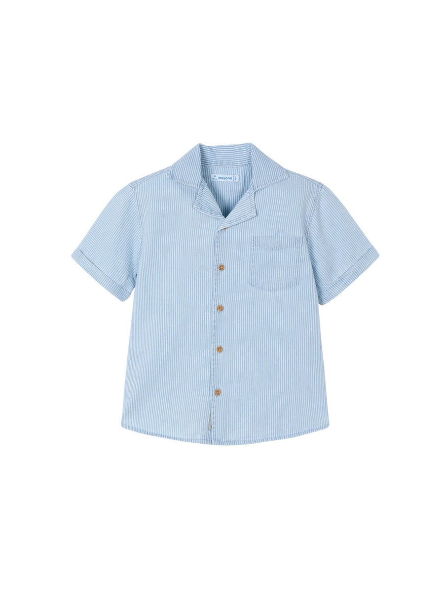 Camisa m/curta denim Riscas (Celeste)  para Menino - Mayoral