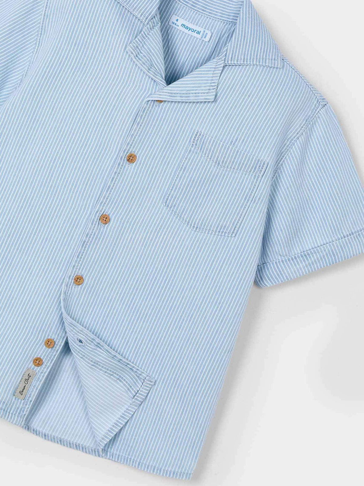 Camisa m/curta denim Riscas (Celeste)  para Menino - Mayoral