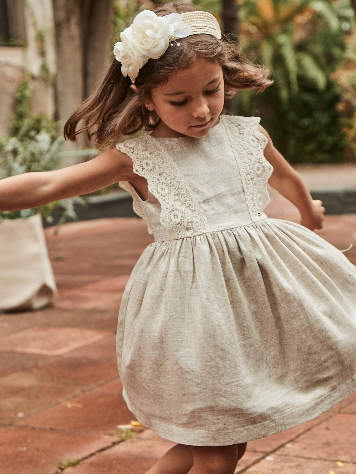Vestido linho Linho (Bege)  para Menina - Mayoral