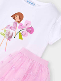 Conj.saia tule Rosa malva (Rosa)  para Menina - Mayoral