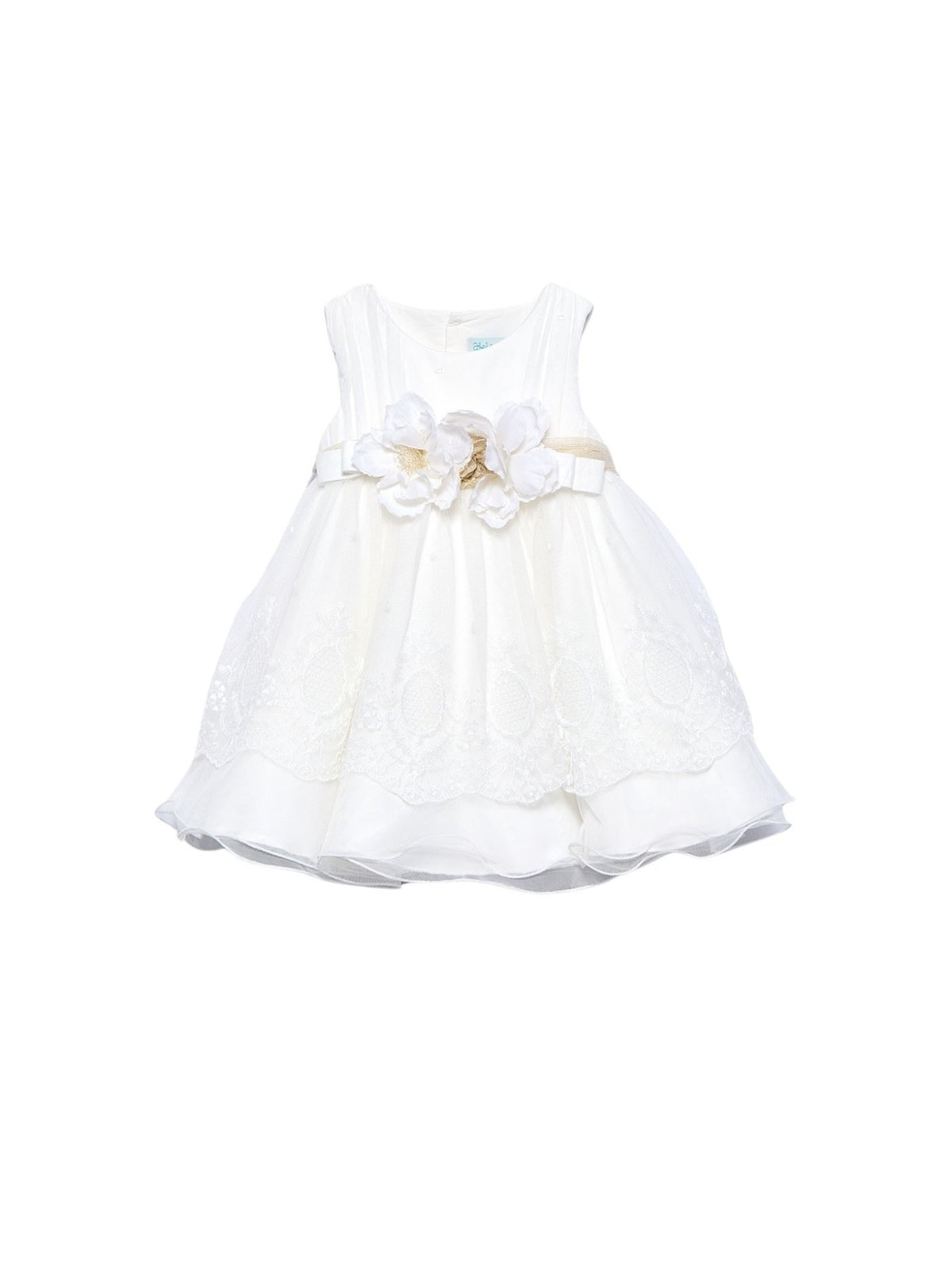 Vestido tul bordado Nata (Creme / Pérola)  para Bebé Menina - Abel & Lula