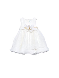 Vestido tul bordado Nata (Creme / Pérola)  para Bebé Menina - Abel & Lula