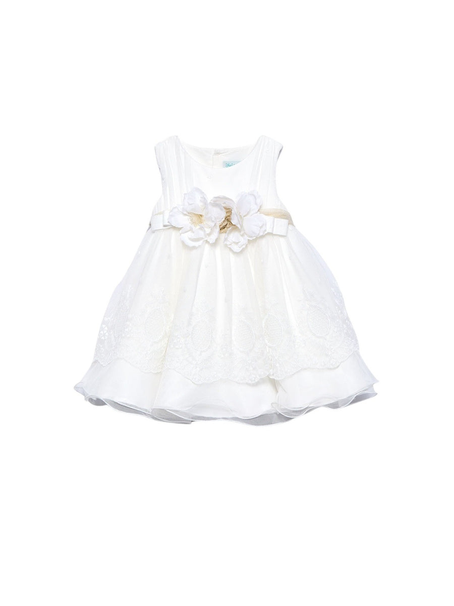 Vestido tul bordado Nata (Creme / Pérola)  para Bebé Menina - Abel & Lula