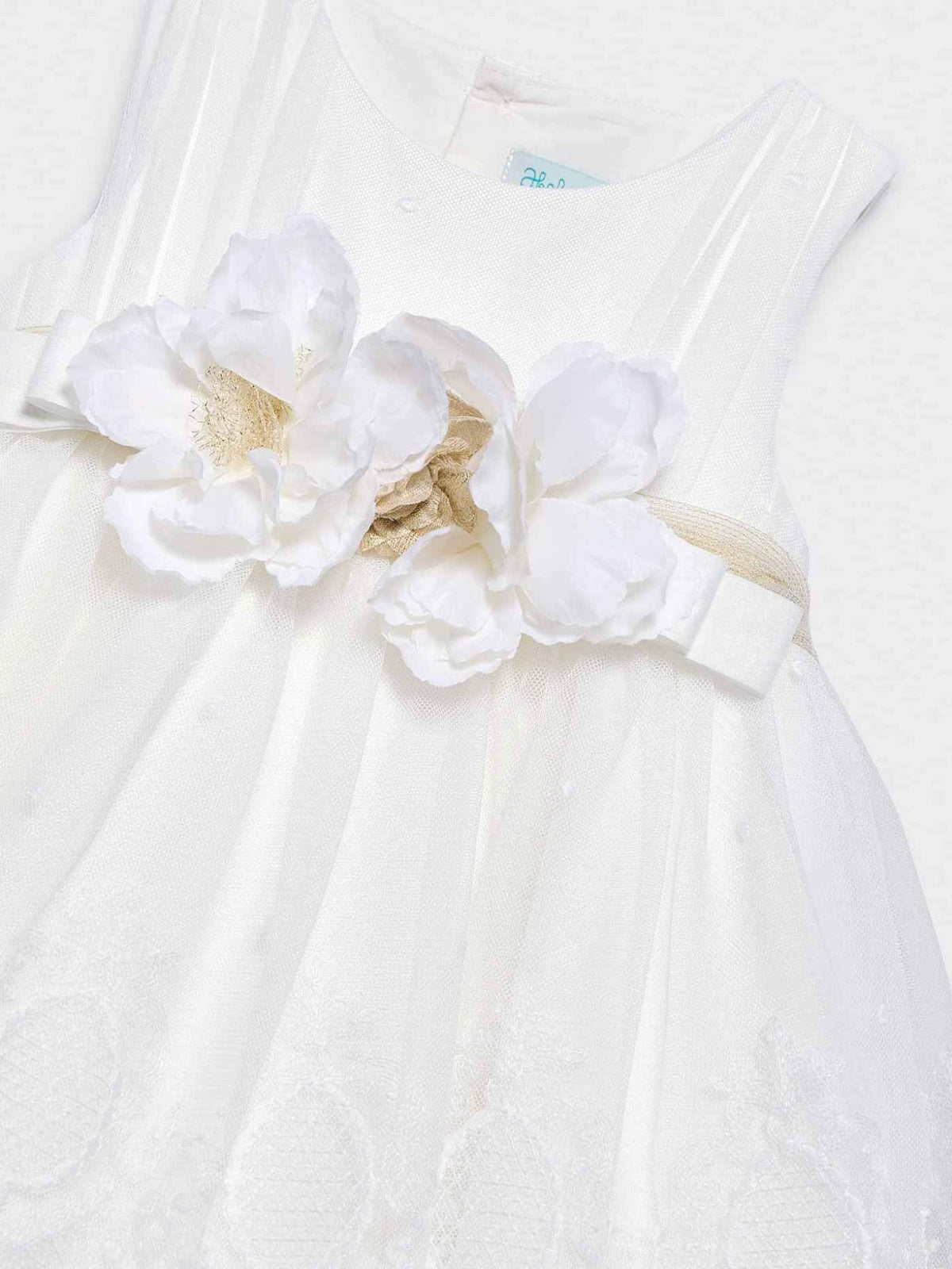Vestido tul bordado Nata (Creme / Pérola)  para Bebé Menina - Abel & Lula