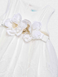 Vestido tul bordado Nata (Creme / Pérola)  para Bebé Menina - Abel & Lula
