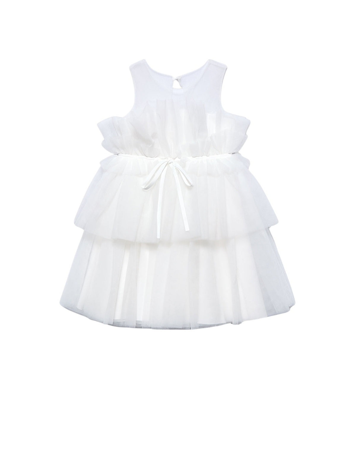 Vestido tule folhos Nata (Creme / Pérola)  para Menina - Abel & Lula