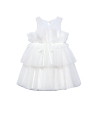 Vestido tule folhos Nata (Creme / Pérola)  para Menina - Abel & Lula