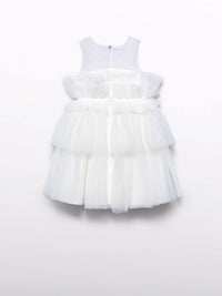 Vestido tule folhos Nata (Creme / Pérola)  para Menina - Abel & Lula
