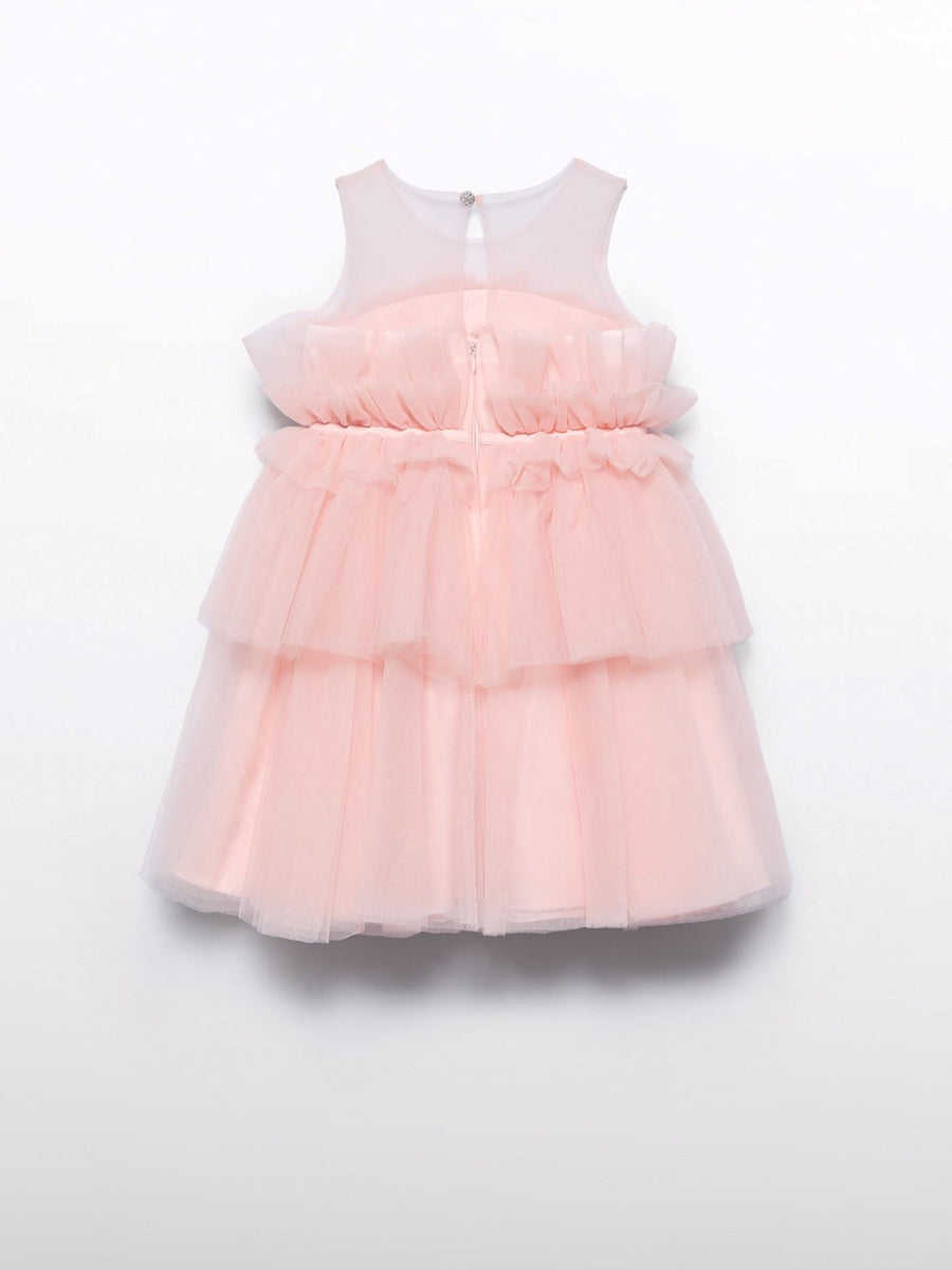Vestido tule folhos Peónia (Fúcsia)  para Menina - Abel & Lula