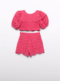 Conj.bermuda bordada Fúcsia (Fúcsia)  para Menina - Abel & Lula