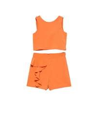 Conj. bermuda crepe folhos Diospiro (Laranja Outono)  para Menina - Abel & Lula