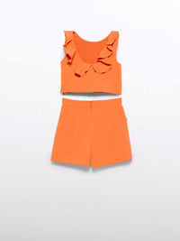 Conj. bermuda crepe folhos Diospiro (Laranja Outono)  para Menina - Abel & Lula