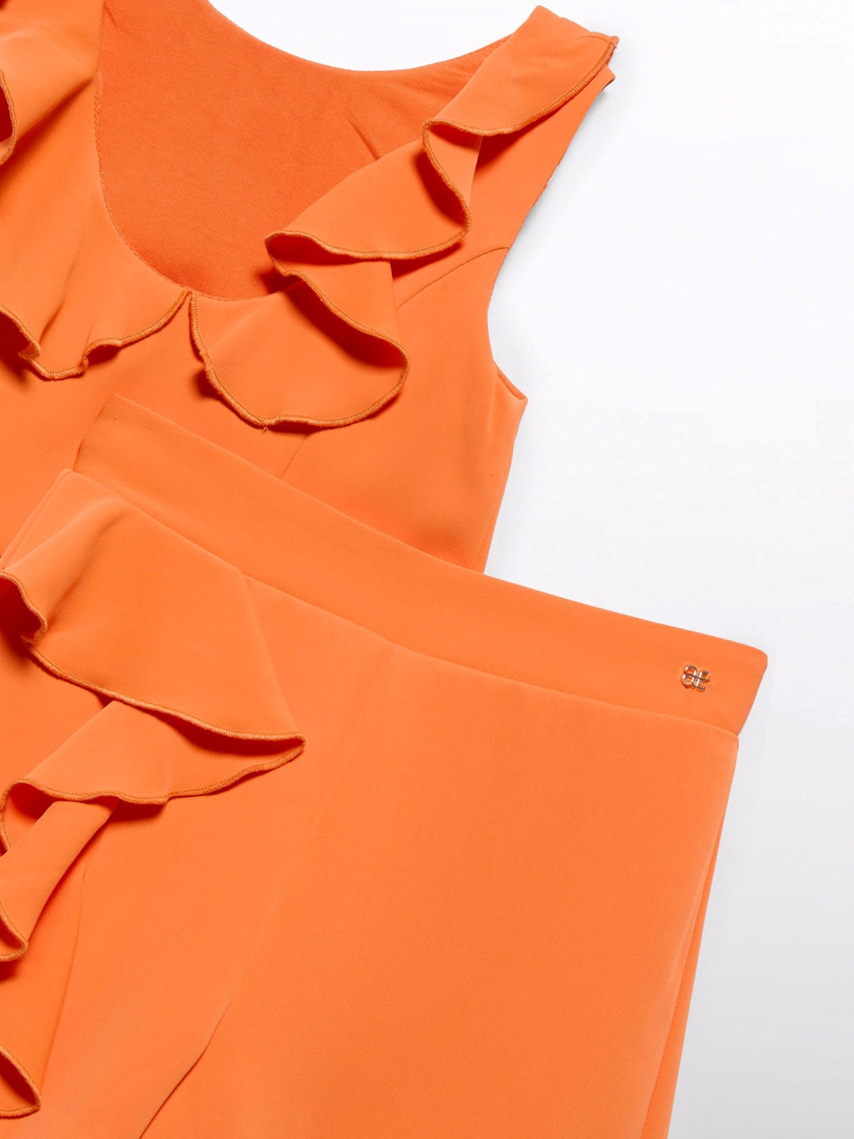 Conj. bermuda crepe folhos Diospiro (Laranja Outono)  para Menina - Abel & Lula
